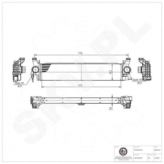 Радиатор на въздуха за пълнене Mercedes-benz Marco Polo Vito W447 A4475010501