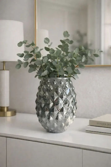 SteweHome Vază Decorativă Ceramică Argintie Y32cm