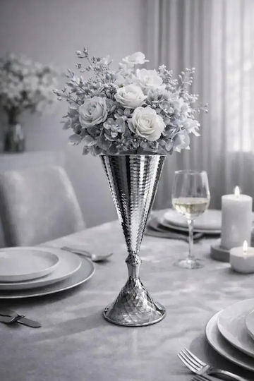 SteweHome Decorative Vase Metallic Silver Y28cm