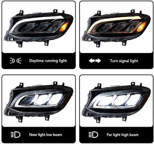 Front Lights Set Mercedes-Benz Sprinter W907 2018-2023 Black Full Led