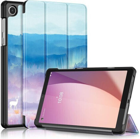 Тройно сгъваем калъф за книга с подложка за Lenovo Tab M8 Gen 4 Tb-300fu - Пейзаж с елен в съня
