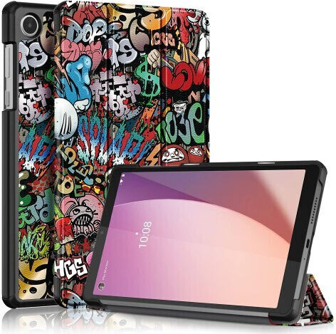 Tri-fold Book Case With Support Base For Lenovo Tab M8 Gen 4 Tb-300fu - Graffiti