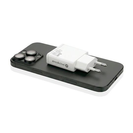 EverActive Φορτιστής Χωρίς Καλώδιο GaN με Θύρα USB-A και Θύρα USB-C 45W Power Delivery / Quick Charge 3.0 Λευκός (SC-460Q)