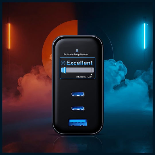 3MK Charger Without Cable with USB-A Port and 2 USB-C Ports 67W Power Delivery / Quick Charge 4+ Blacks (InCharge Lumin)