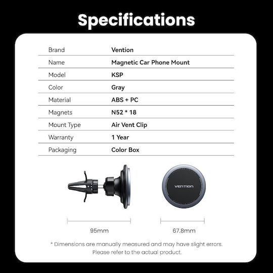 Vention Suport Auto pentru Telefon Mobil cu Magnet Gri