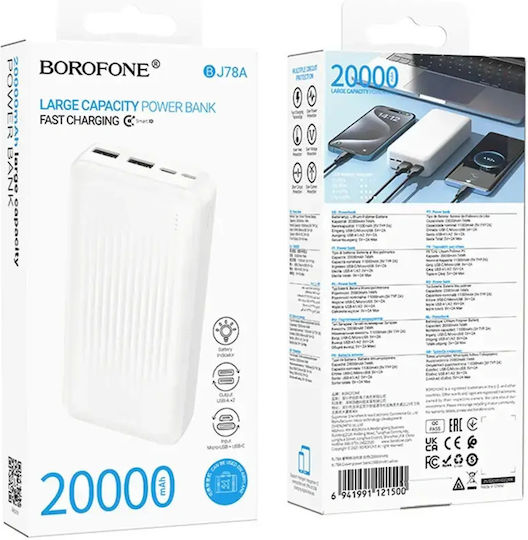 Borofone BJ78A Baterie Externă 20000mAh cu 2 Porturi USB-A Alb