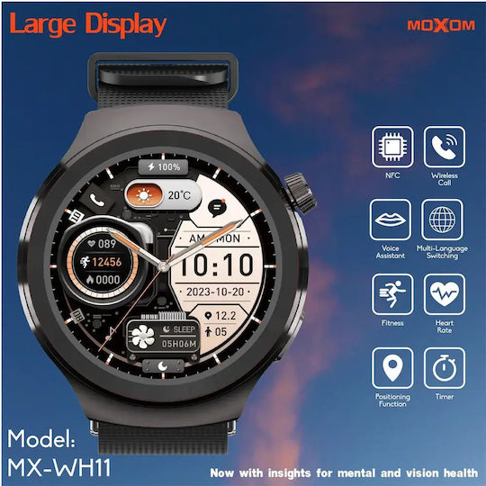 Moxom MX-WH11 Smartwatch με Παλμογράφο (Μαύρο)