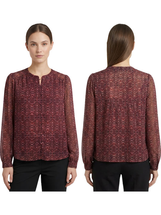 Naf Naf Damen Bluse Mit Muster Chiffon Burgundisch M
