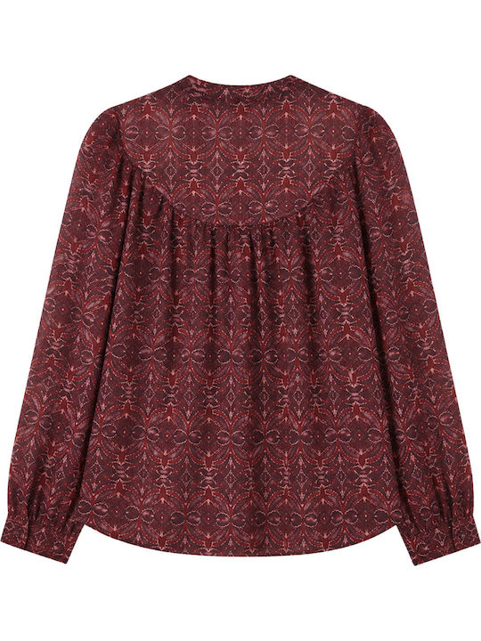 Naf Naf Damen Bluse Mit Muster Chiffon Burgundisch M