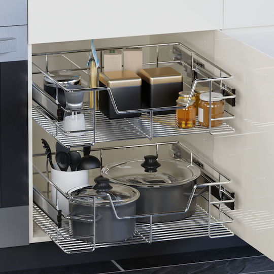 Set 4 Sertare Glisante Casaria Crom Metal Universal Dulapuri 60 Cm Lățime 57 X 14 X 44 Cm Argintiu