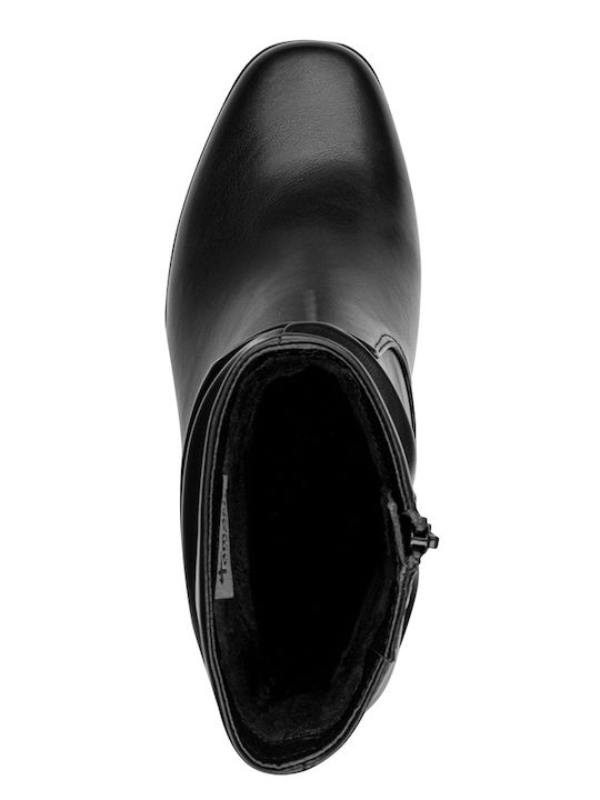 Leder Damen Stiefeletten mit Mittelhohem Absatz Schwarz