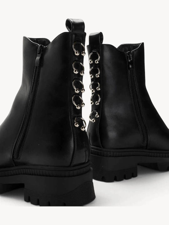 Black Combat Boots Rubber Metal Rings Black Combat Boots Rubber Metal Rings