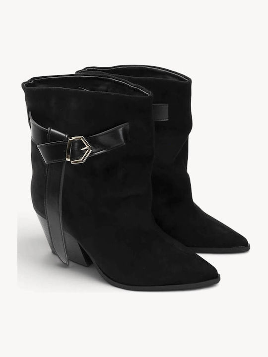 Black Western Ankle Boots Long Strap Buckle