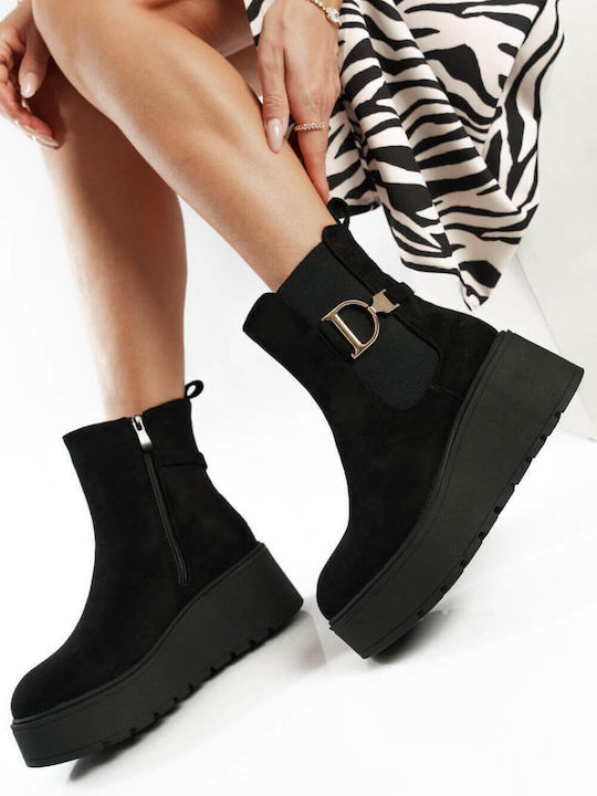 Schwarze Wildleder Stiefeletten Chelsea Mit Metallischem Dekor