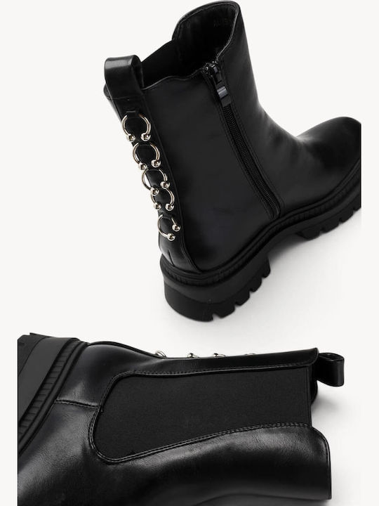 Black Combat Boots Rubber Metal Rings
