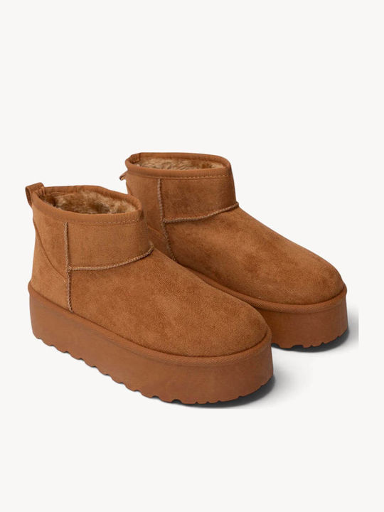 Tabac Brown Ankle Boots With Fur Lining High Platform
