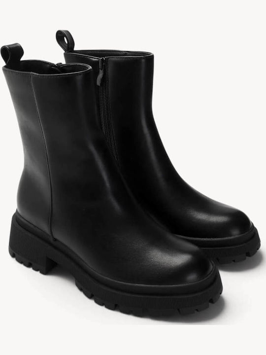 Schwarze Stiefeletten Hochbein Chunky Traktorenprofil Sohle