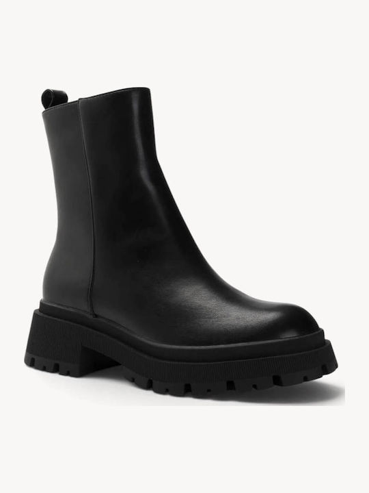 Schwarze Stiefeletten Hochbein Chunky Traktorenprofil Sohle