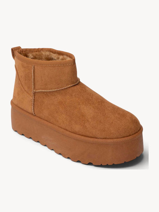 Tabac Brown Ankle Boots With Fur Lining High Platform