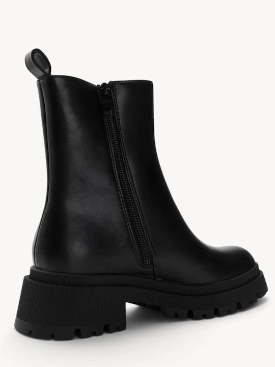 Schwarze Stiefeletten Hochbein Chunky Traktorenprofil Sohle