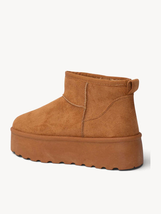 Tabac Brown Ankle Boots With Fur Lining High Platform