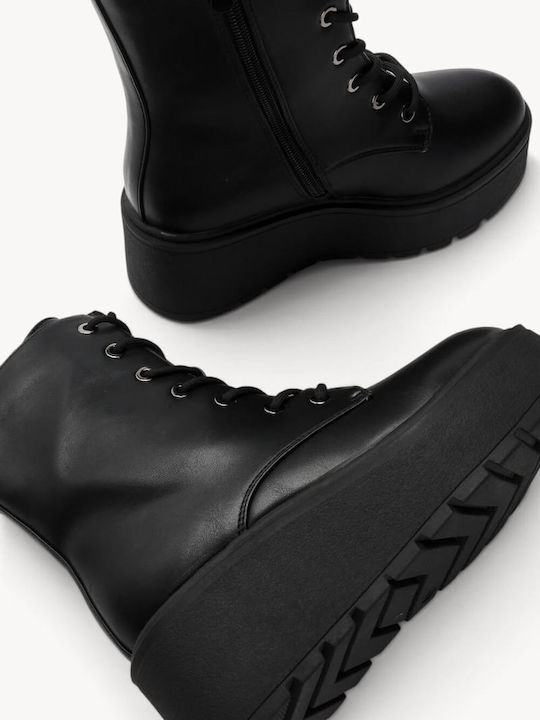 Black Combat Boots with Laces High Platform