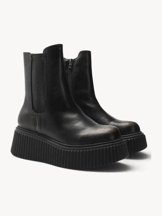 Graue Chelsea-Stiefeletten mit Relief-Platform-Sohle Graue Chelsea-Stiefeletten mit Relief-Platform-Sohle