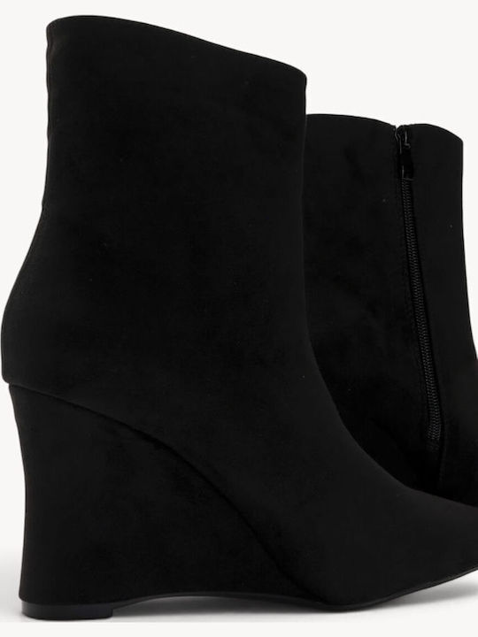 Black Ankle Boots Pointed Toe Wedge Heel