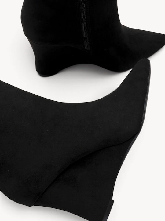 Black Ankle Boots Pointed Toe Wedge Heel