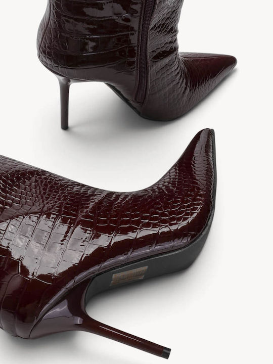 Bordeaux Stiefeletten Krokodilleder Lackleder mit Absatz