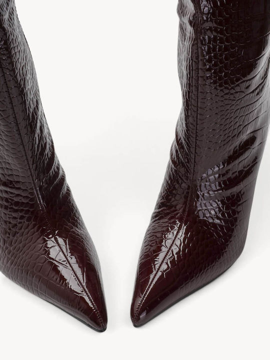 Bordeaux Stiefeletten Krokodilleder Lackleder mit Absatz