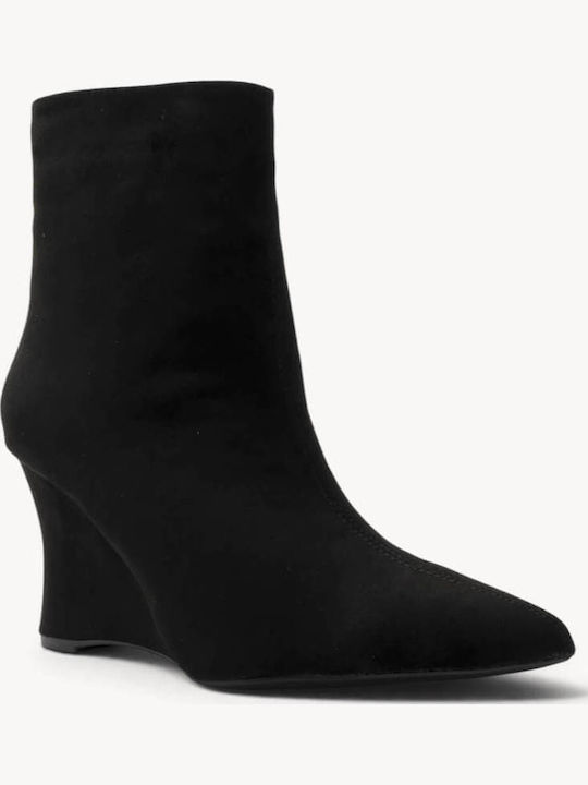 Black Ankle Boots Pointed Toe Wedge Heel