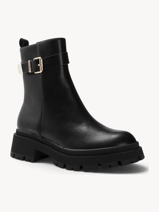 Black Ankle Boots Decorative Belt With Metal Buckle
