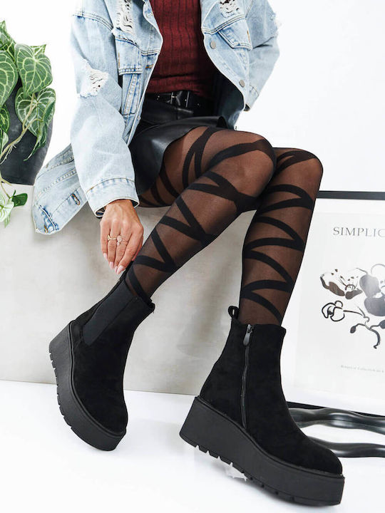 Black Suede Chelsea Ankle Boots High Platform
