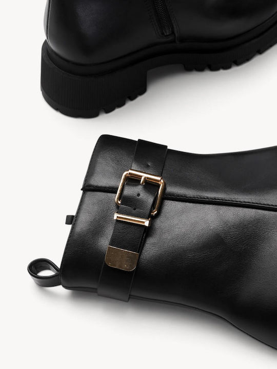 Black Ankle Boots Decorative Belt With Metal Buckle