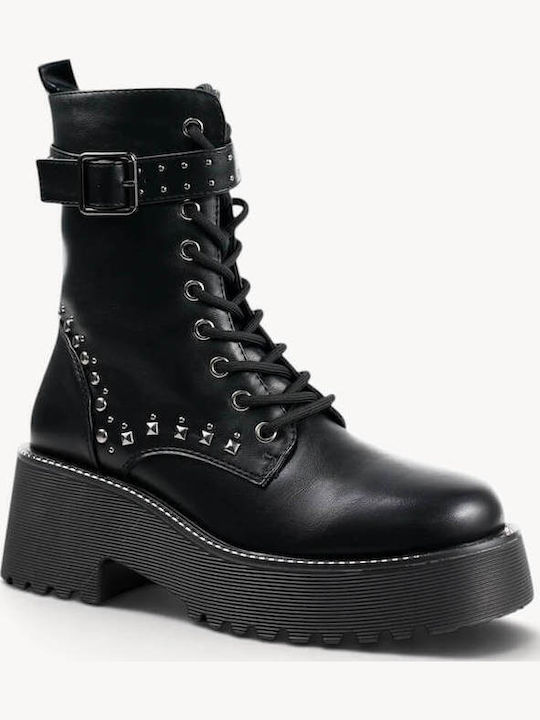 Black Combat Boots Studs Chunky Sole