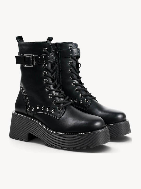 Black Combat Boots Studs Chunky Sole