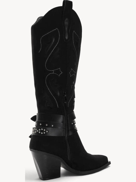 Schwarze Cowboy Stiefel mit Lochmustern und Doppelten Schnallen