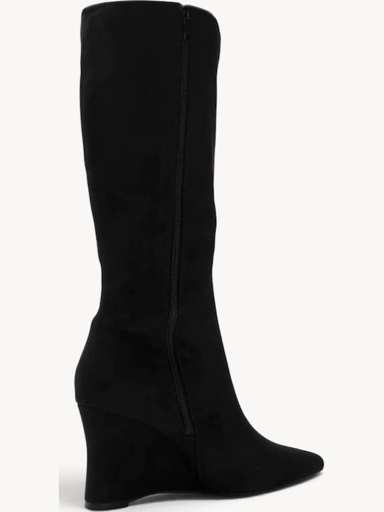 Schwarze Damenstiefel Mit Spitz Zehen Slope Absatz