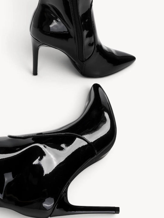 Schwarze Lackleder Damenstiefel Mit Spitz Zehen Stiletto Absatz