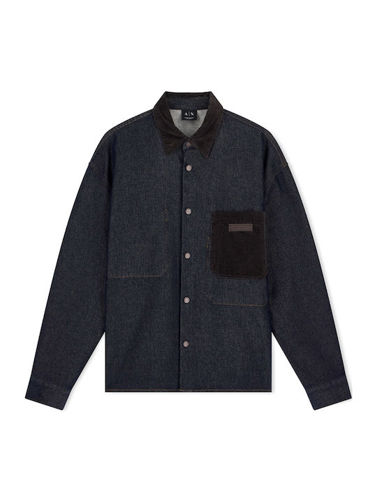 Long Sleeve Denim Shirt in Oversized Line Brown- Blue
