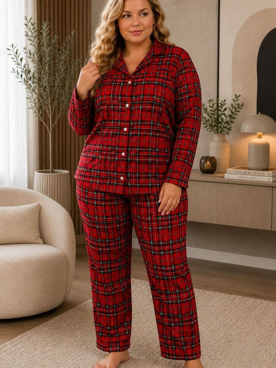 Lindros Set De Pijamale Dama De Iarnă Roșii