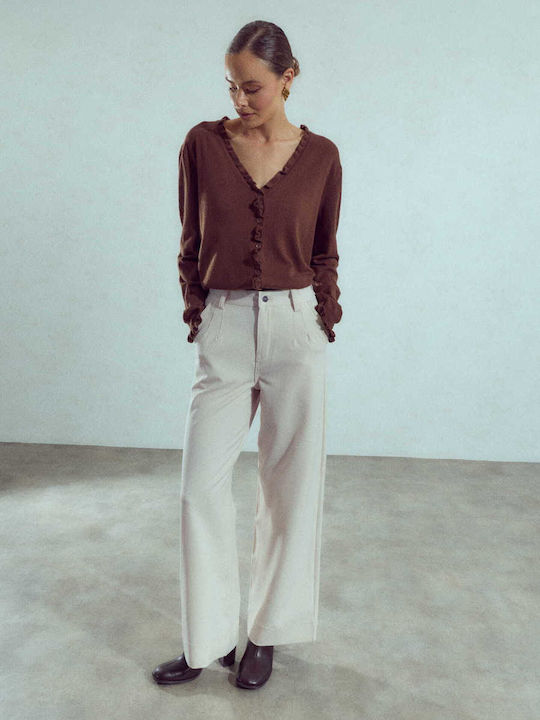 Celestino Blugi Damă Denim Talie Înaltă Wide Leg Croială Lejeră Bej