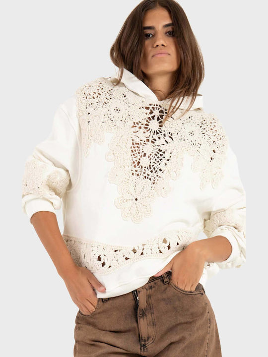 Damen Sweatshirt mit Kapuze Ecru