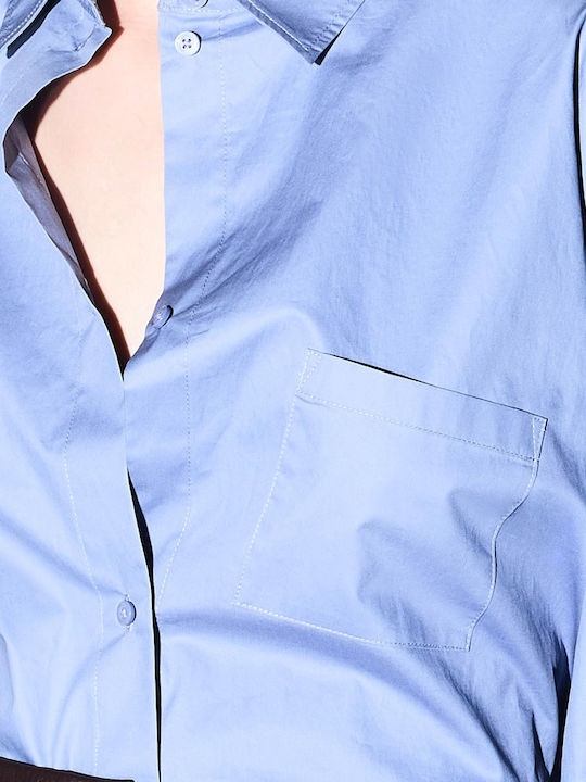 Langärmeliges Damen Baumwollhemd Blau