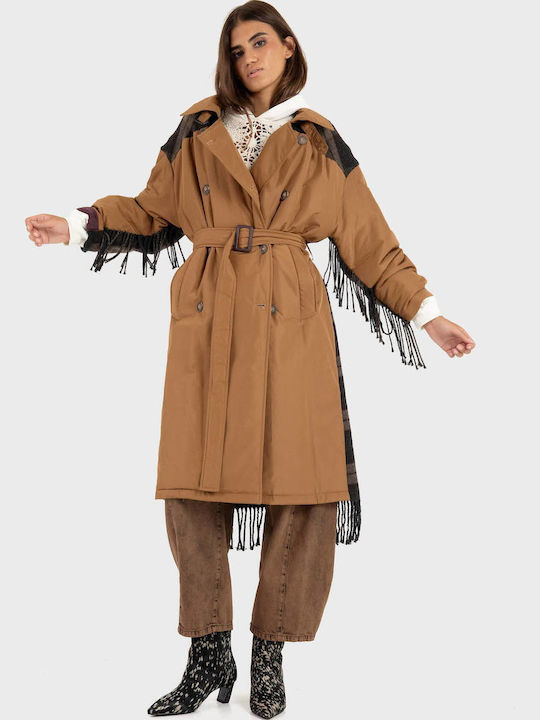 Damen Geprüft Kamel Mantel Camel