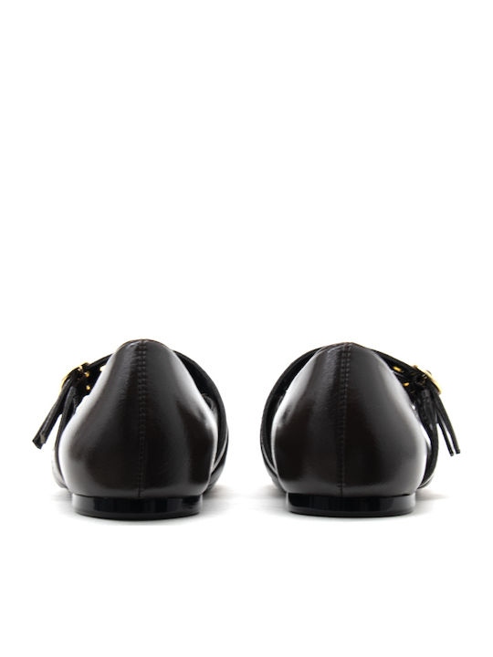 Damen Ballerinas Spitz zulaufend Mit Riemen Braune