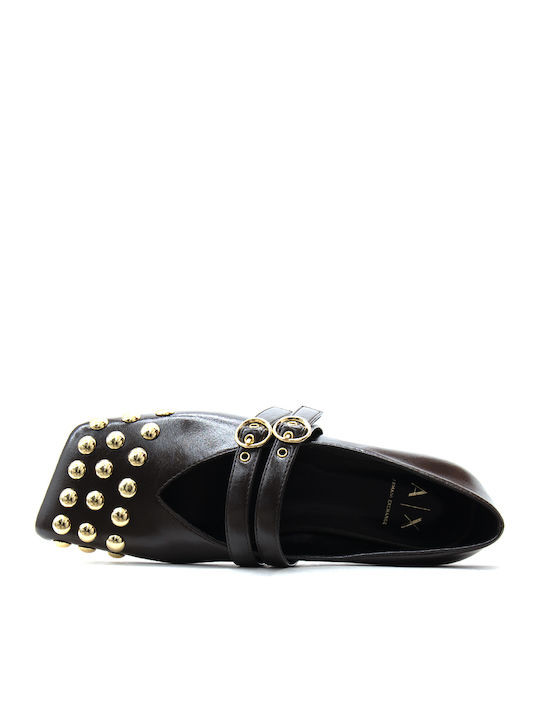 Damen Ballerinas Spitz zulaufend Mit Riemen Braune
