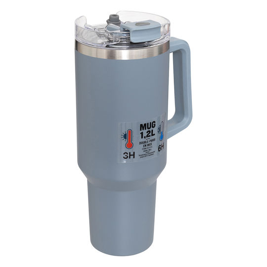 5Five Sticlă Termos Oțel Inoxidabil 1.2lt Gri cu Mâner și Pai