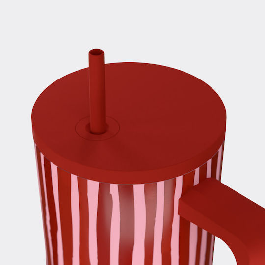Estia Straw Tumbler XL Save The Aegean Recyclable Handled Tumbler Thermos Stainless Steel BPA Free 900ml Viva Stripe with Straw and Handle